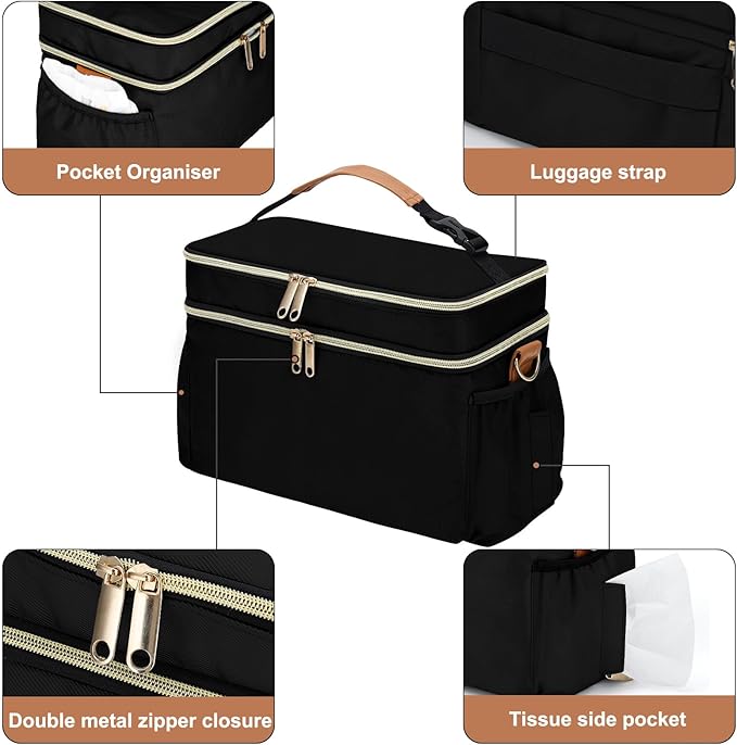 Breastmilk Cooler Bag with 6 Ice Pack, Wearable Breast Pump Bag Compatible with Willow, Elvie, Medela & Momcozy M5/S12 Pro Pumps & Accessories for Work, Travel and Family Use Black-CubbioJoy