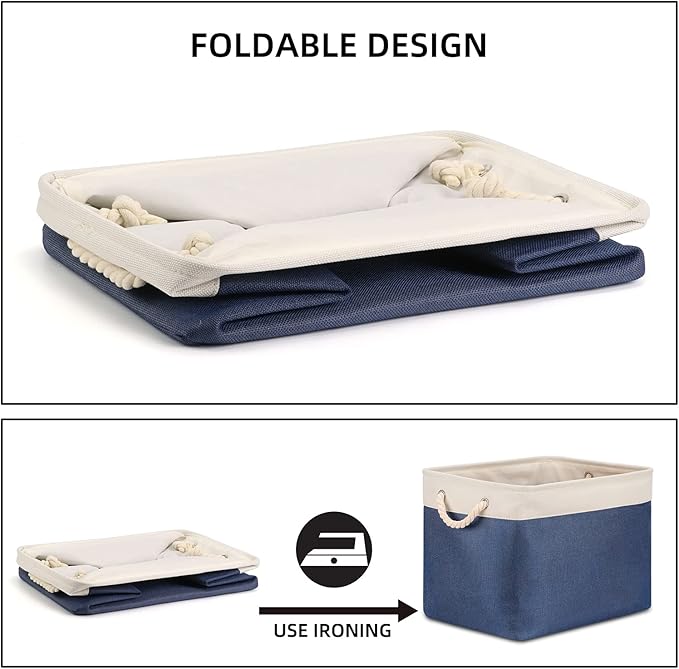 Bidtakay Fabric Storage Baskets with Handles for Organizing 16" x 11.8" x 11.8" Navy Blue Baskets [2-Pack] Shelf Baskets Large Canvas Collapsible Bins for Closet (White&Blue)-CubbioJoy