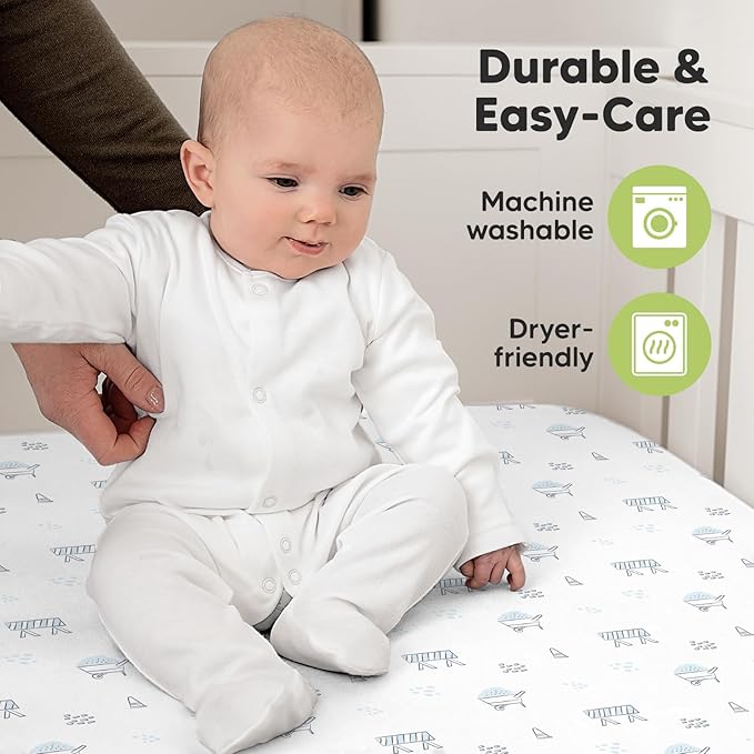 KeaBabies 2-Pack Organic Crib Sheets for Boys, Girls - 52x28 Fitted Crib Mattress Sheet Neutral, Breathable Jersey Cotton Cover for Baby Bed, Toddler Mattress, Soft & Cute Prints (Excavation)-CubbioJoy