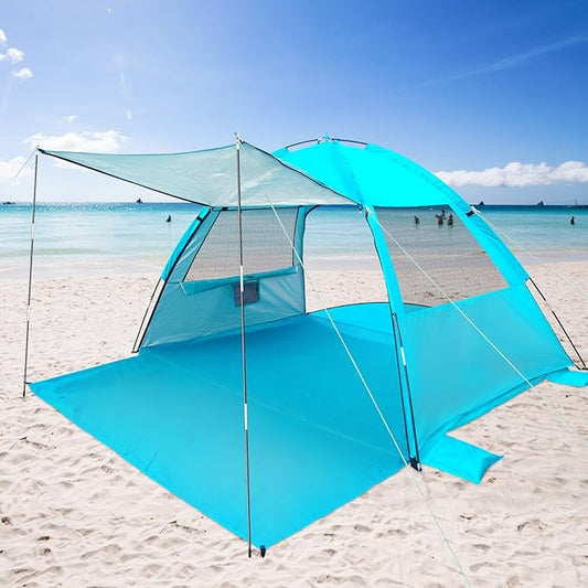 DLUCKY Beach Tent for 1/2/3/4/5/6 Person,Anti-UV Portable Sun Shade ShelterUPF 50+,Both Sides Extendable Floor,Extendable Awning,with 2 Ventilating Mesh Windows,Lightweight & Easy Setup.-CubbioJoy