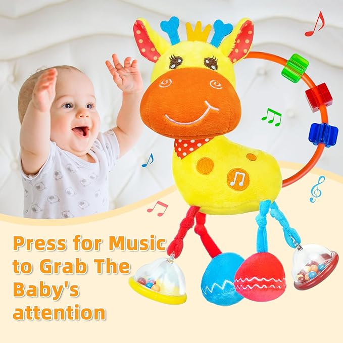Baby Sensory Toys 0-6 3-6 Months,Infant Baby Musical Stuffed Animal Activity Soft Toys, 3+ Months Rattles Teething Toys for Babies,Tummy Time Toy Gifts for 0-3-6-12 Months Boys, Girls-CubbioJoy
