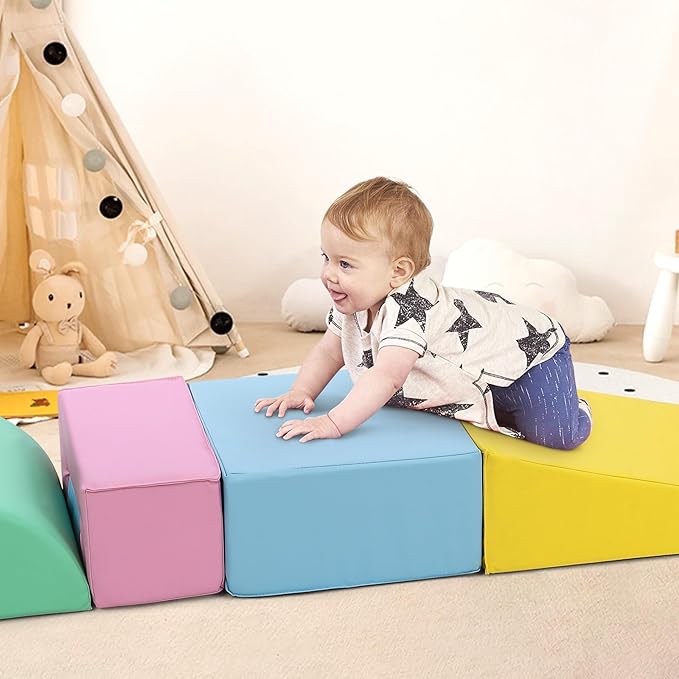 6-Piece Soft Toddlers Climbing Toys, Baby Foam Climbing Blocks for Babies Toddlers, Waterproof Foam Play Gym Climber Structures for Toddler 3, Indoor Climb and Crawl Activity Play Set (Suede Fabric)-CubbioJoy