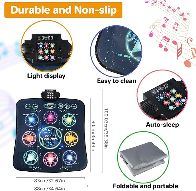 Dance Mat, Electronic Dance Mixer Rhythm Step PlayMat,Dance pad Game Toy for Girls Boys,Christmas/Festival/Birthday Gift for Kids, Built-in Music,24 Challenge Levels,Age 3-4 6 7 8 9 10 11 12+ Year Old-CubbioJoy