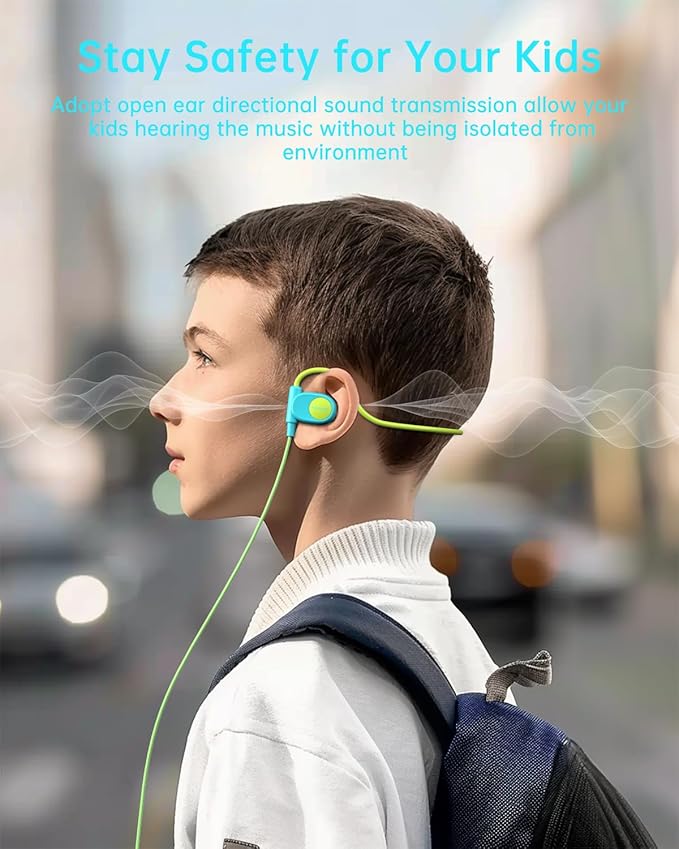 Kid Headphones for School, Air Conduction Open Ear Headphones, 3.5mm Jack Wired Cord, Ultra-Comfort, Ergonomic and Lightweight Design Perfect for School and Outdoor Activities-Blue Green-CubbioJoy