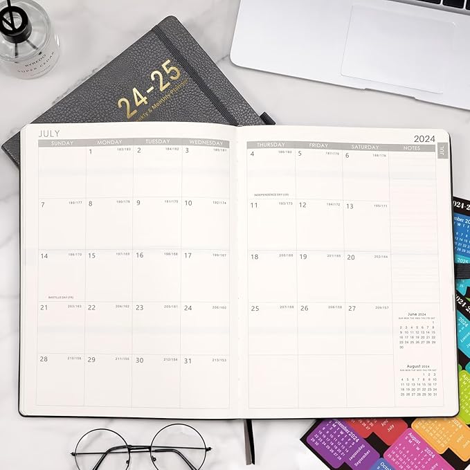2024-2025 Planner - 2025 Planner Weekly and Monthly, Jul. 2024 - Jun. 2025, 8.5" x 11", Leather Cover Planner with Thick Paper, Back Pocket with Notes Pages - Grey-CubbioJoy