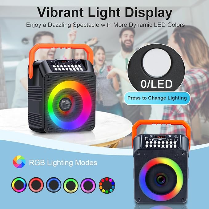 Karaoke Machine,Karaoke Machine for Adults with 2 Wireless Microphones/6.5IN Speaker/PA System with Remote Control/LED Light/Remote Control,Portable Bluetooth Karaoke Speaker Supports TWS/REC/AUX/USB-CubbioJoy