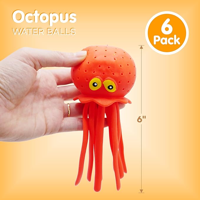 4E's Novelty Octopus Water Balls - Pack of 6 - Pool Toys for Kids Sensory Absorbent Water Splash Balls Bomb, Toddler Bath Toy, Swimming Pool Floating Swim Toys Outdoor Activity & Game-CubbioJoy