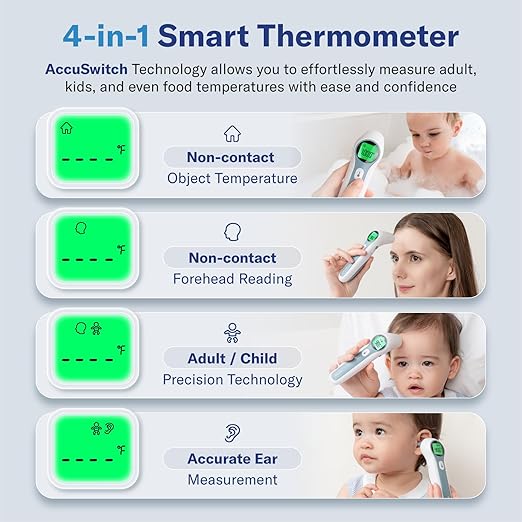 Alcedo Forehead and Ear Thermometer for Adults, Kids, and Baby | Digital Infrared Thermometer for Fever | Touchless, Instant Read, Medical Grade | Pouch and Batteries Included-CubbioJoy