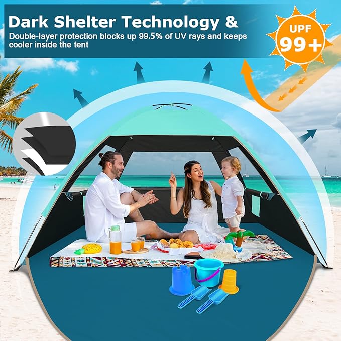 COMMOUDS Beach Tent Sun Shade for 3/4-5/6-7/8-10 Person, UPF 50+ Beach Sun Shelter Canopy Tent, Lightweight, Easy Set Up and Carry-CubbioJoy