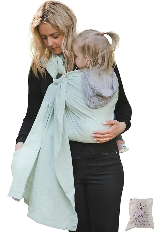 Baby Sling Carrier – Breathable 100% Cotton Wrap for Infant Support, Ring Sling Baby Carrier – Adjustable Muslin Fabric, Light Green Baby Carrier Newborn to Toddler – Soft Chest Hold for Travel-CubbioJoy