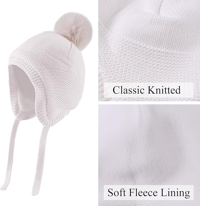 Basic Winter Baby Beanie Gloves Boys Girls Knitted Hat Pompom Kids Earflap Hats Warm Infant Toddler Beanie Mittens Set-CubbioJoy