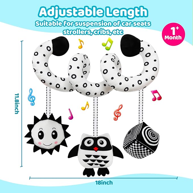 Black and White High Contrast Baby Toys - Sensory Infant Hanging Carseat & Stroller Toy for Newborns 0-6,6-12Months Perfect Easter Birthday & Baby Shower for Babies Boys Girls-CubbioJoy