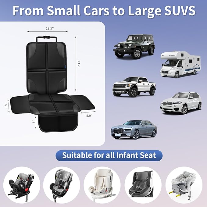 Car Seat Protector, Child Carseat Covers, Protector Car Seat for Baby with Thickest Padded and Non-Slip Waterproof Backing Mesh Pockets for Kids Pets-1 Pack-CubbioJoy