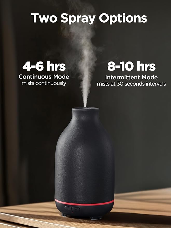 InnoGear Essential Oil Diffuser, 150ml Ceramic Stone Diffuser Handcrafted Aromatherapy Diffusers Ultrasonic Cool Mist Humidifier Vaporizor with 2 Mist Modes Waterless Auto Off for Room Office, Black-CubbioJoy