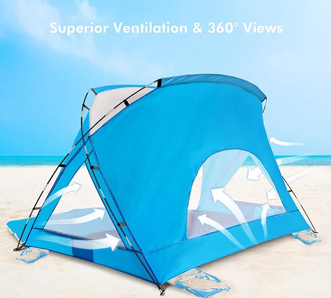 Beach Tent, Portable Sun Shelter for 2/3/4/6-8 Person with UPF 50+ UV Protection, Easy Setup Waterproof Beach Shade Canopy Cabana for Family Outdoor and Picnics, Fishing with Carrying Bag-CubbioJoy