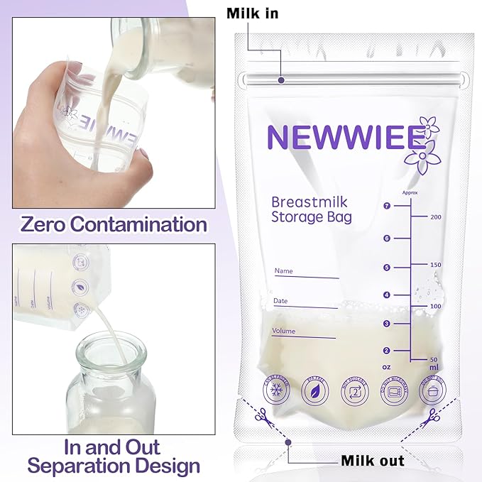 600 Count Breastmilk Storage Bags 7oz Breast Milk Bags for Breastfeeding Self Standing Breastmilk Storing No Leak Double Seal Freezer Storage for Refrigeration and Freezing(Purple)-CubbioJoy