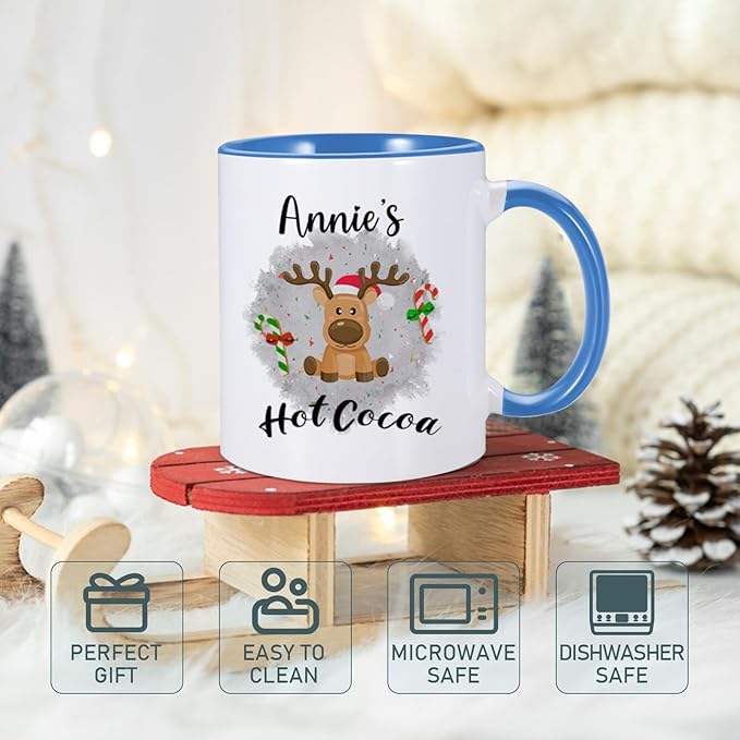 Custom Hot Cocoa Mugs Personalized Christmas Coffee Mugs with Name Customized Hot Chocolate Mug for Kids 11 oz Winter Holiday Cups Xmas Snowman Reindeer Mug Christmas Gifts for Family Boys Girls-CubbioJoy
