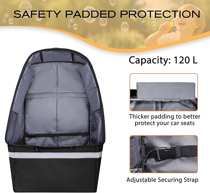 Car Seat Travel Bag for Airplane,Infant Seat Travel Bag with Shoulder Strap,Padded Car Seats Backpack with Reflective Stripes,Large Carseat Carrier Bag Travel Car Seat Cover, Black-CubbioJoy