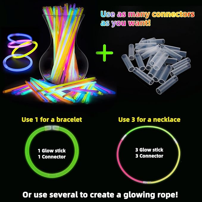 500 Pcs Glow Sticks Bulk Party Pack, 8'' Glow in the Dark Party Supplies, Glow in the Dark Light Up Sticks with Connectors, Party Favors for Birthday, Concert, Raves, Halloween, Christmas-CubbioJoy