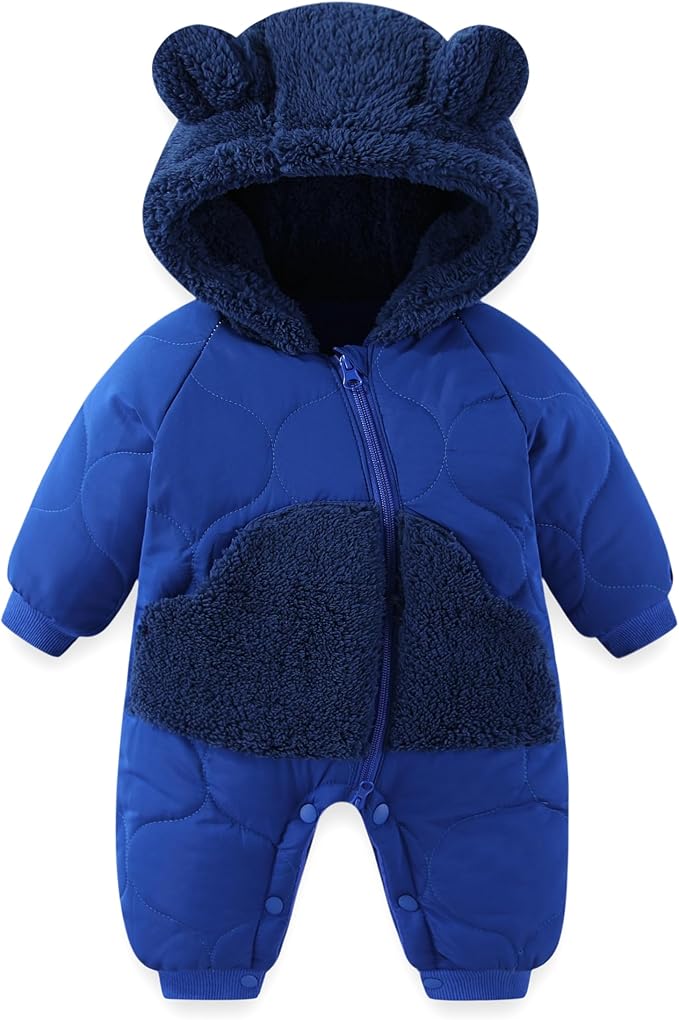 JiAmy Baby Snowsuit Newborn Winter Clothes Coat Romper Windproof Fleece Hat Zipper Baby Bear Outfit-CubbioJoy