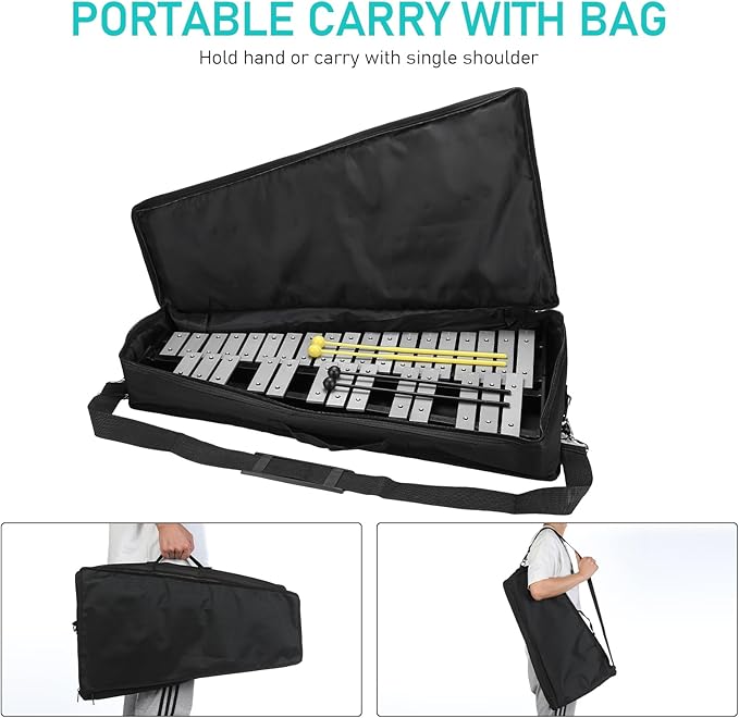 32 Note Glockenspiel Xylophone Percussion Kit with Height Adjustable Stand, Drumsticks and Carry Bag-CubbioJoy