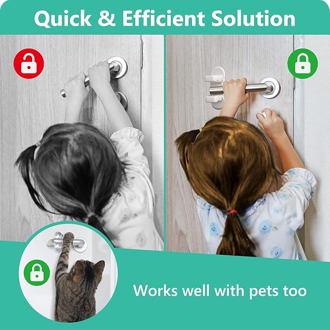 Door Lever Lock (3 Pack) Door Locks for Kids Safety, Baby Proofing Door Knob Child Proof Door Knob Covers, Child Safety Locks for Doors, with 3M Adhesive, for Doors, Windows, Bathtubs, Faucets (White)-CubbioJoy