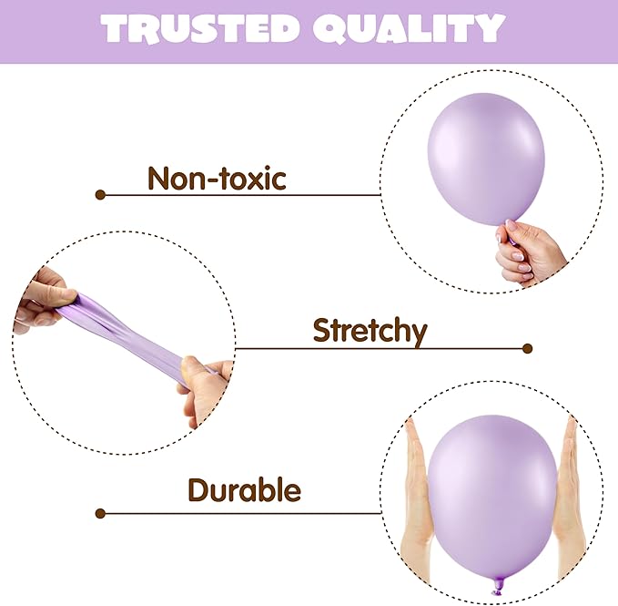 JOYIN 150 Pcs Pastel Purple Balloons, Different Sizes 18 12 10 5 Inch Pastel Purple Latex Balloon Arch Kit with Instruction for Birthday Party Graduation Wedding Holiday Decoration-CubbioJoy