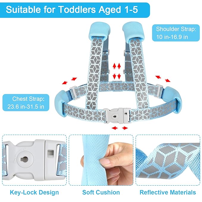 Accmor 3 in 1 Toddler Harness Leash, Reflective kids Harnesses with Anti Lost Wrist Link, Child Leashes with Lock for Boys Girls, Baby Walking Wristband Rope Protection Tether for Outdoor-CubbioJoy