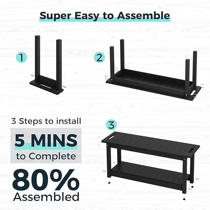 41" Shower Bench, Waterproof Poly Lumber Shower Stool for Shaving Legs, Shower Chair Seat Holds up to 400lbs, Bathroom Bench for Inside Shower, Non-Slip (Black)-CubbioJoy