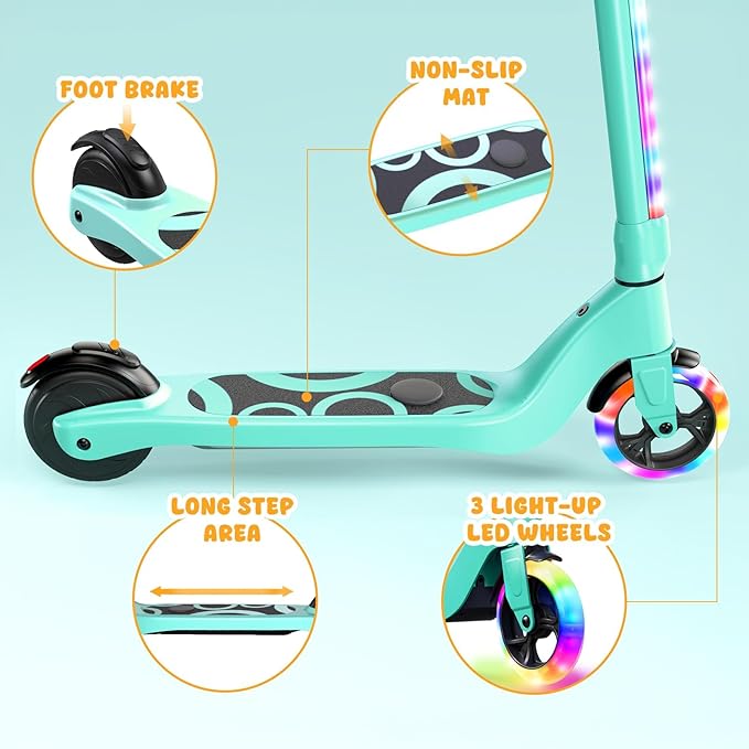 CBD Electric Scooter for Kids, 6 Mph Top Speed, Up to 5 Miles Range, 5.3" Solid Tires Wheel and Front Light, Kick Scooter Adjustable Height for Kids Age 6-12-CubbioJoy