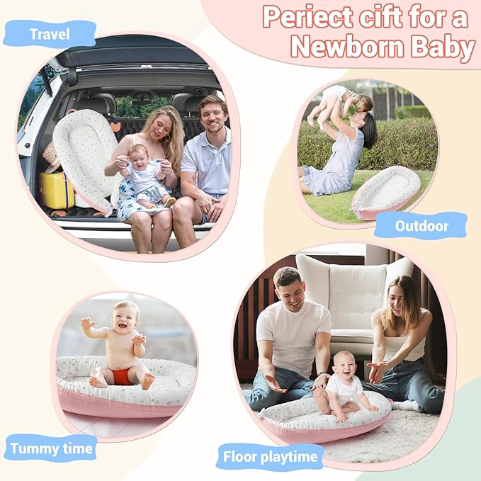 JOLLITO Baby Lounger for Newborn, Breathable Soft Baby for Baby 0-24 Months,Baby Play Mat, Portable Infant Lounger Baby Floor Seat for Home and Travel,Babies Essentials Gifts-CubbioJoy