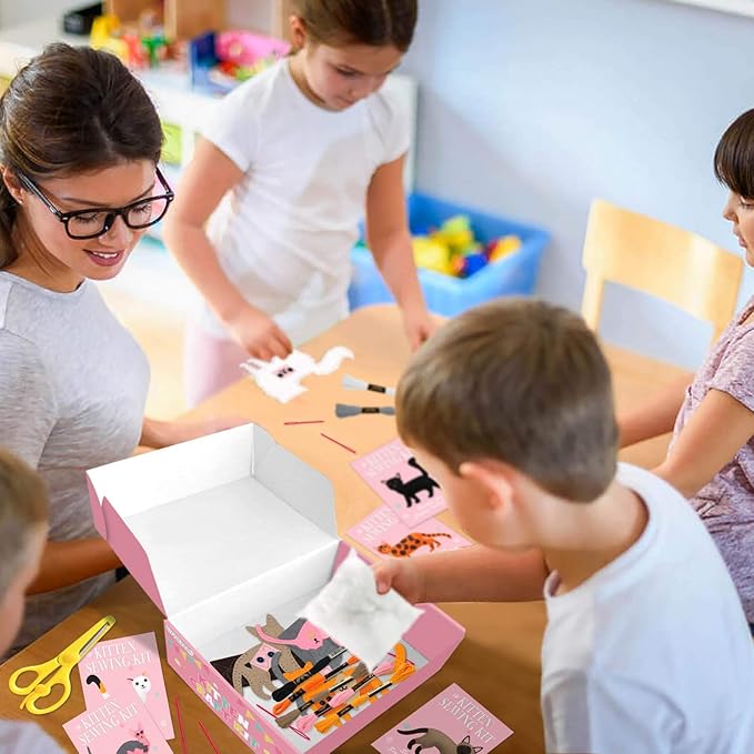 CiyvoLyeen Kitten Craft Kit Kids DIY Crafting and Sewing Set Kitty Cat Stuffed Animal Felt Plushies for Girls and Boys Educational Beginners Sewing Gift Ideas-CubbioJoy