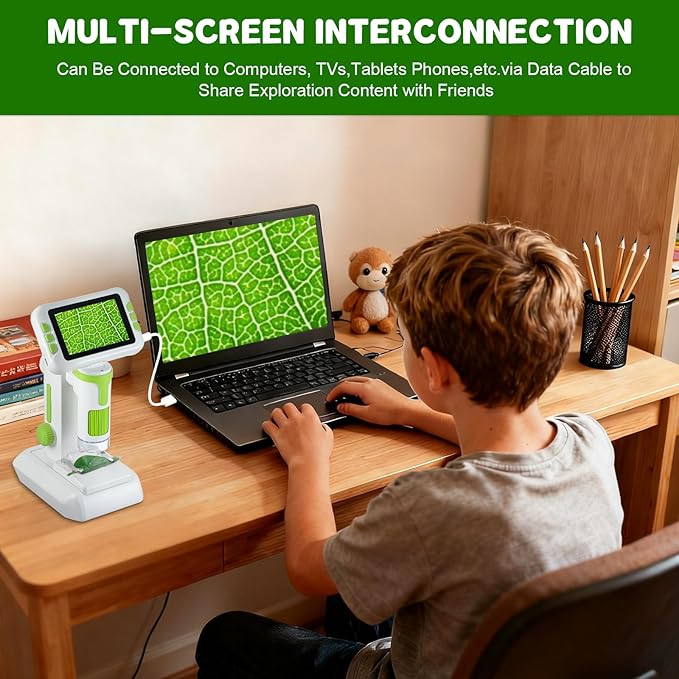 1600X Digital Microscope for Kids, Upgraded Portable Microscope with 4.0 inch HD Screen, 2-in-1 Desktop Handheld Miniscope Rechargeable Student Education Science Microscopes Gift for Kids-CubbioJoy