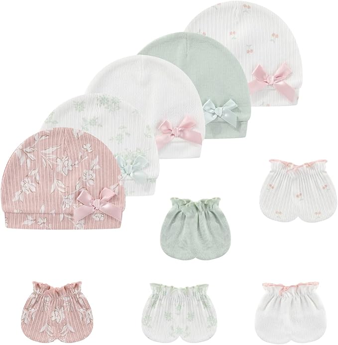 Baby Hat and Mittens Set Cotton Newborn Baby Hats Caps for Boys and Girls, 0-6 Months-CubbioJoy