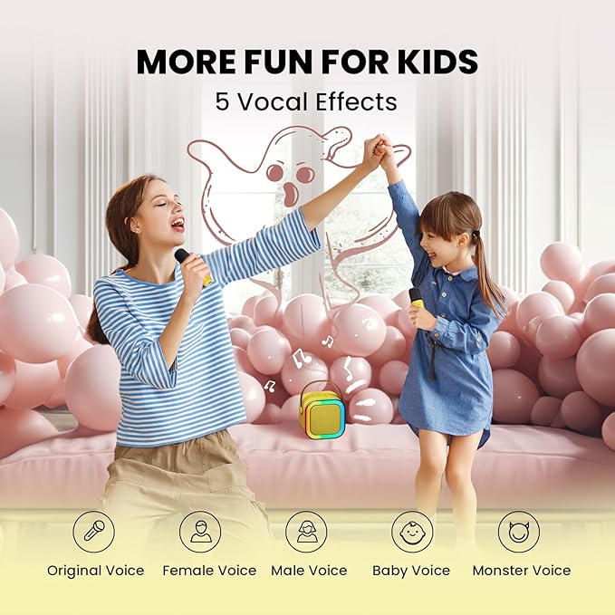IROO Mini Karaoke Machine for Kids, 2025 TOP Toys Birthday Gifts Ideas for Girls Ages 4, 5, 6, 7, 8, 9, 10, 12+ Years Old, Portable MP3 Player with 2 Wireless Mics for Party-CubbioJoy