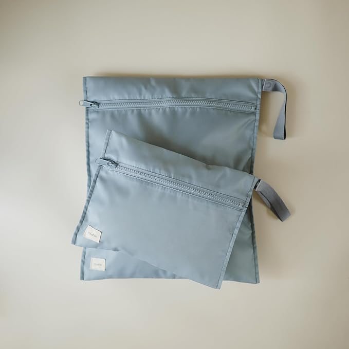 mushie Water Resistant Wet Bags | Large & Small Reusable Storage Bag for Baby Items and Travel | Zippered Pockets with Handle | Machine Washable, Set of 2 (Tradewinds)-CubbioJoy