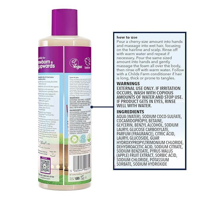 Childs Farm, Kids Hair & Body Wash for Dry, Sensitive Skin, Blackberry & Organic Apple, Gently Cleanses, Vegan, Cruelty-Free, 16.9 fl oz-CubbioJoy