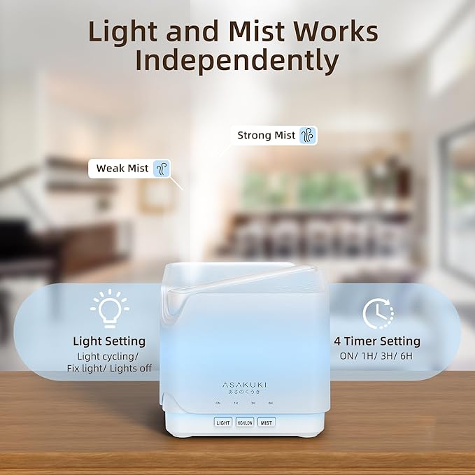 ASAKUKI Essential Oil Diffuser, Multifunctional Ultrasonic Aromatherapy Fragrant Oil Vaporizer Humidifier with Timer, Auto-Off Safety Switch, and 7 LED Light Colors, 700 ml (White)-CubbioJoy