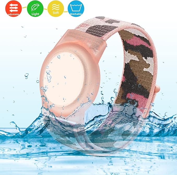 Compatible with Apple AirTag Bracelet for Kids, Camo Nylon Air Tag Wristband, Protective Case for Airtag GPS Tracker Holder, Adjustable Anti Lost Watch Band for Toddler Child Elder (Pink)-CubbioJoy