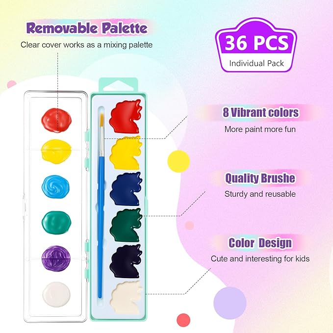 24 Pcs Unicorn Style Watercolor Painting Set 8 Washable Colors With Brush Watercolor Painting Set Gift Party Supplies Back To School Party Gift Exchange-CubbioJoy