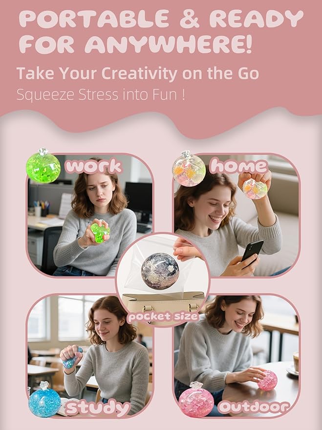 DIY Stress Ball Making Kit - 10 TPR Skins, 13 Fillers, 14 oz Slime, 7 oz Clay, Create ASMR Anxiety Relief Toys, Handmade Squishy Stress Balls, Unique Self-Care Gifts for Women, Crunchy and Relaxing-CubbioJoy