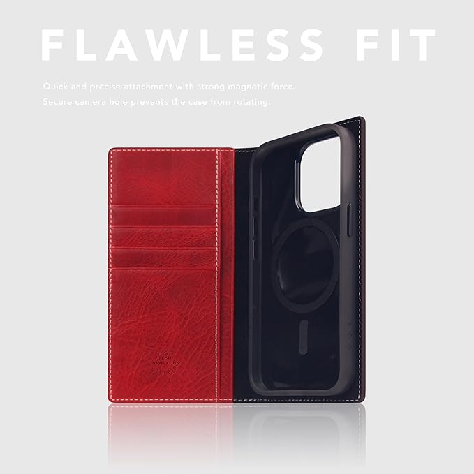 D7 Italian Wax Leather Wallet Case for iPhone 15 Pro - [2-in-1] Handcrafted Detachable Diary Style with Magnetic MagSafe Back Cover, Gift Box Included (Red)-CubbioJoy