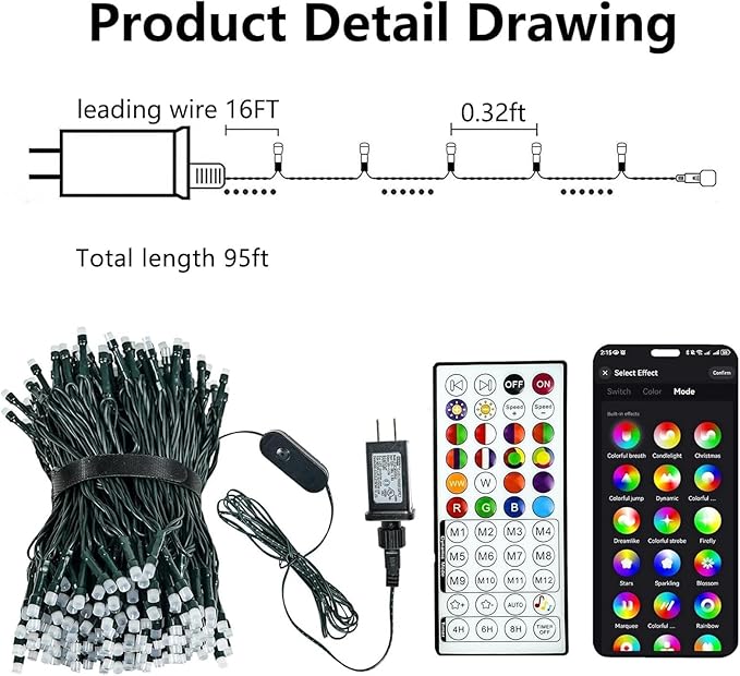 240LED Smart Color Changing Halloween Lights App Control, 95FT Waterproof RGB Music Sync Xmas Fairy String Light with Remote & Timer, Twinkle Christmas Tree Lights Outdoor Indoor Halloween Decorations-CubbioJoy