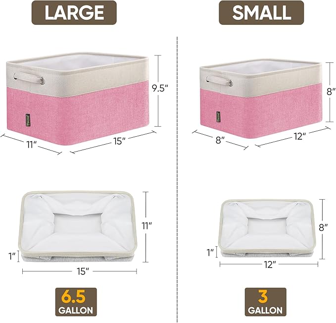 BALEINE 3 Pack Fabric Storage Bins for Shelves, Linen Storage Baskets for Organizing, Decorative Closet Bins for Clothes, Home (Pink, 12"x8"x8")-CubbioJoy