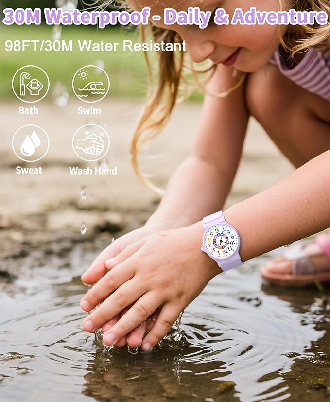 Kids Analog Watch Boys Girls, 30M Waterproof, Sports Watch for Boys, Easy to Read Children's Thin Dial Wrist Watches with Soft Band, for Ages 5-15 Kids Great Birthday Gifts Christmas Day-CubbioJoy
