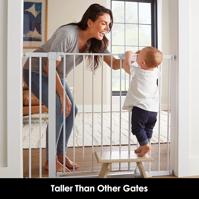 Cumbor 36" Extra Tall Baby Gate for Dogs and Kids with Wide 2-Way Door, 29.7"- 46" Width, and Auto Close Personal Safety for Babies and Pets, Fits Doorways, Stairs, and Entryways, White-CubbioJoy