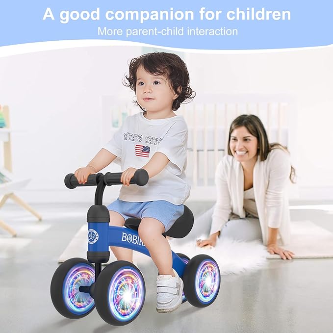 Baby Balance Bike Toys for 12-36 Months Kids Toy Boy and Girls Gifts Toddler Best First Birthday Gift Children Walker No Pedal Infant 4 Wheels Bicycle (Colorful, Blue-Light)-CubbioJoy