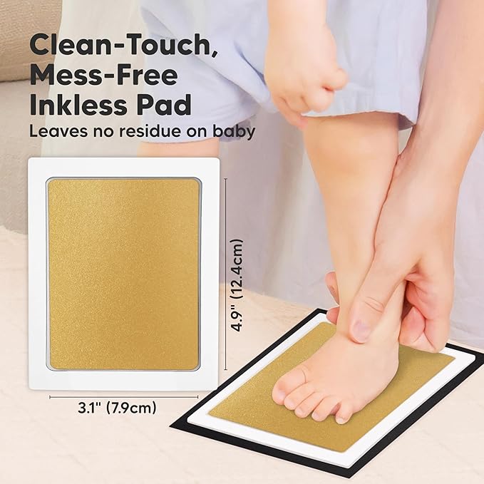 4-Pack Inkless Baby Hand and Footprint Kit - Mess Free Ink Pad for Newborn Keepsake, Dog Nose & Paw Print Kit, Clean Touch Ink Pad for Baby Hand & Footprints, Ideal New Mom Gifts (Gold/Silver, L)-CubbioJoy