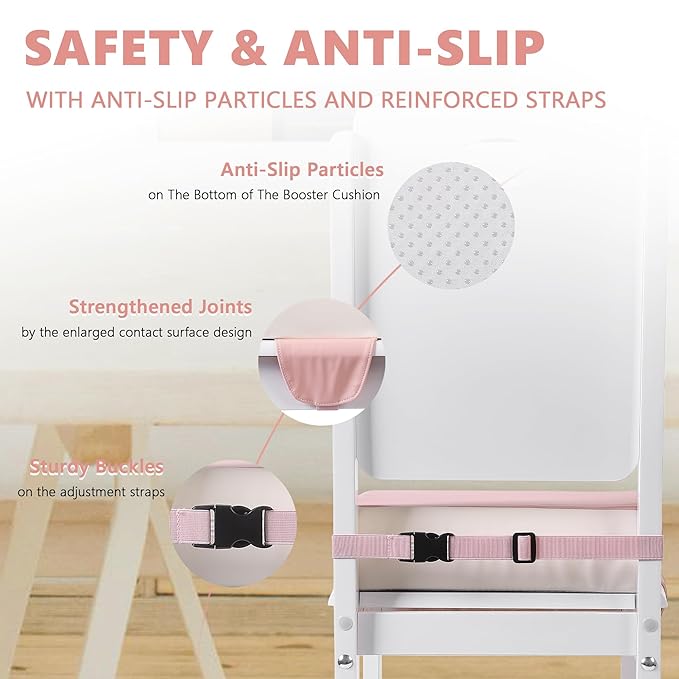 Booster Seat for Kitchen Chair with Adjustable Straps, Toddler Booster Seats for Dining Table Portable for Travel Camping Eating, Booster Cushion for Table for Baby Child Infant Kid Boy Girl-CubbioJoy