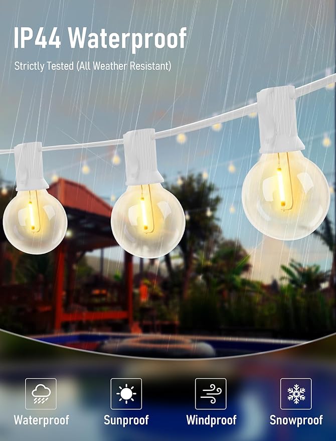 25Ft LED Outdoor String Lights, G40 Globe Patio String Lights Waterproof with 27 Shatterproof Bulbs, Hanging Outdoor Christmas Decorations Lights for Backyard Garden Bistro Wedding Party Decor, White-CubbioJoy